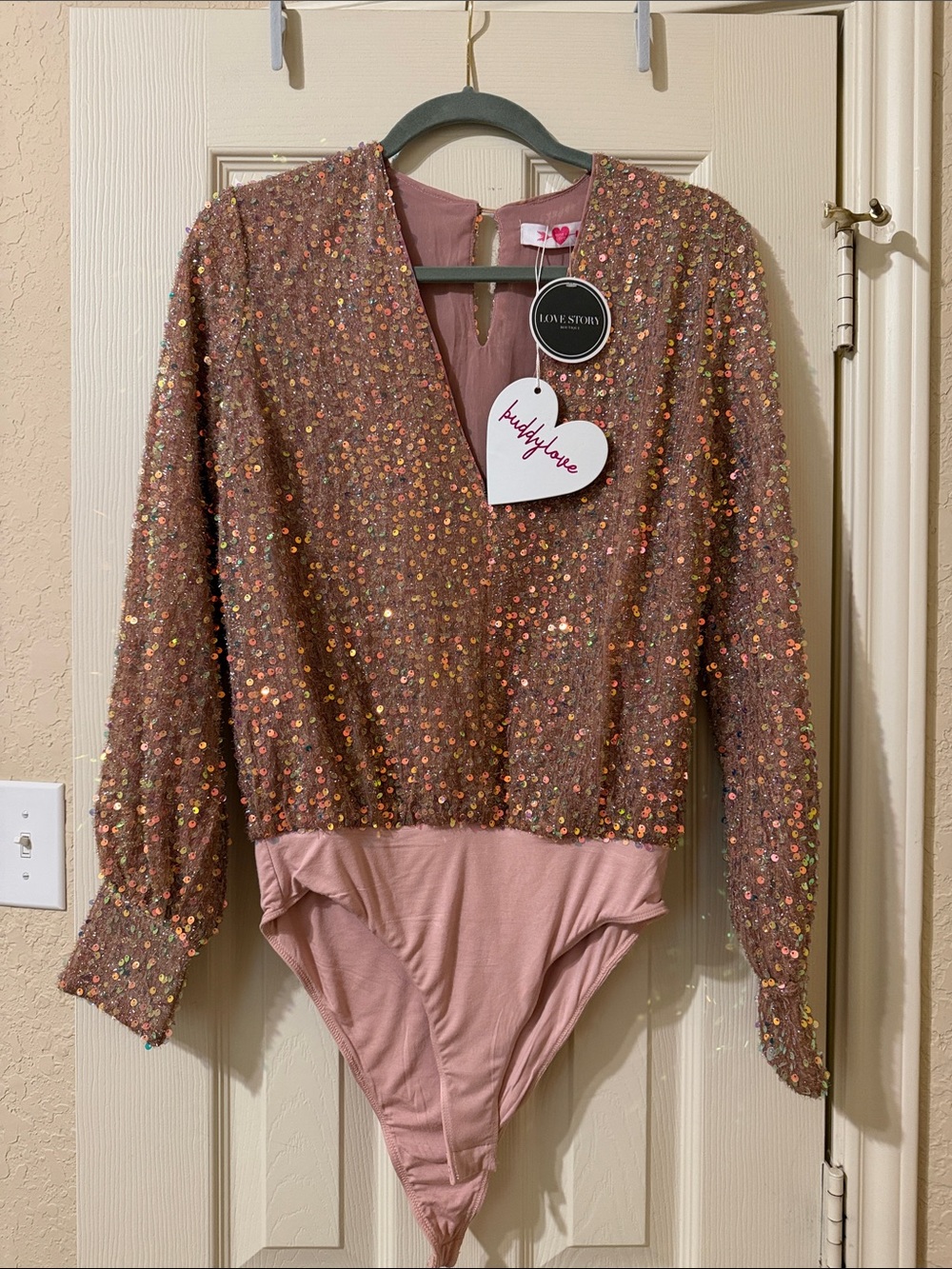 BuddyLove Jenny Bronze Sequin Bodysuit Size Small NWT $95